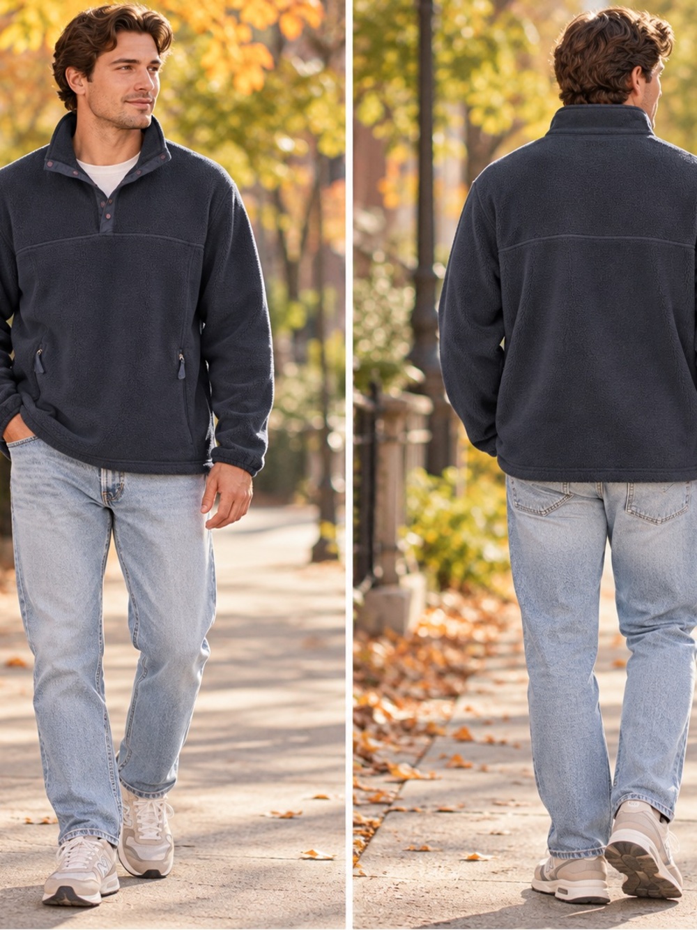 L.L.Bean Men’s Navy Snap-Neck Fleece Pullover | Large